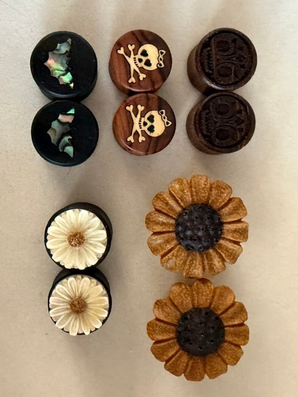 5/8" 16mm Set of 5 Pairs of Wood Plugs (Double Flare)